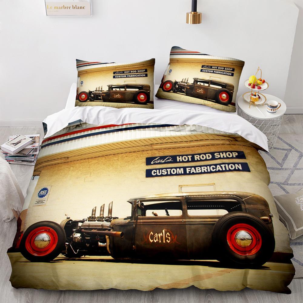 Комплект постельного белья в стиле ретро с изображением автомобиля, 3D HD-печать для детей и подростков, для мужчин, пододеяльник, наволочка, 2/3 шт., односпальная двуспальная кровать, покрывало для кровати размера «king-size», подарок