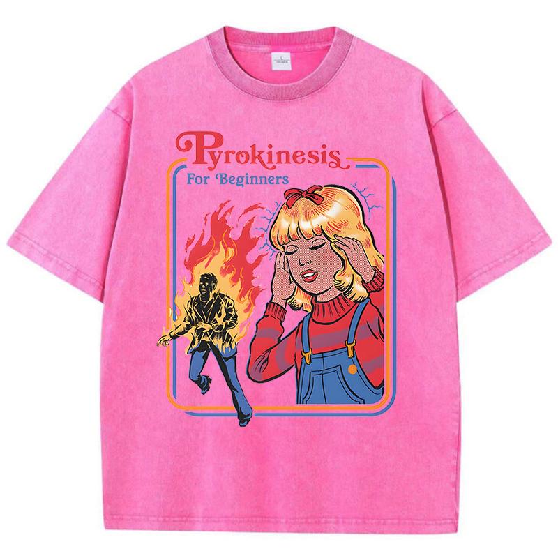 Пирокинез для начинающих, стираные ретро мужские футболки, модная хлопковая одежда, свободная футболка большого размера