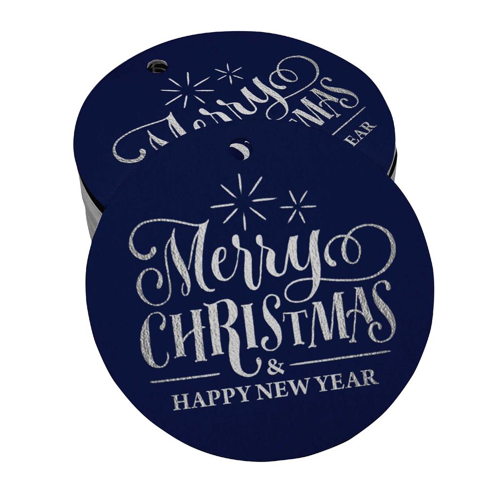 Inkdotpot Pack Of 100 Real Gold Foil Paper Tags Merry Christmas & Happy New Year Text Favor Hang
