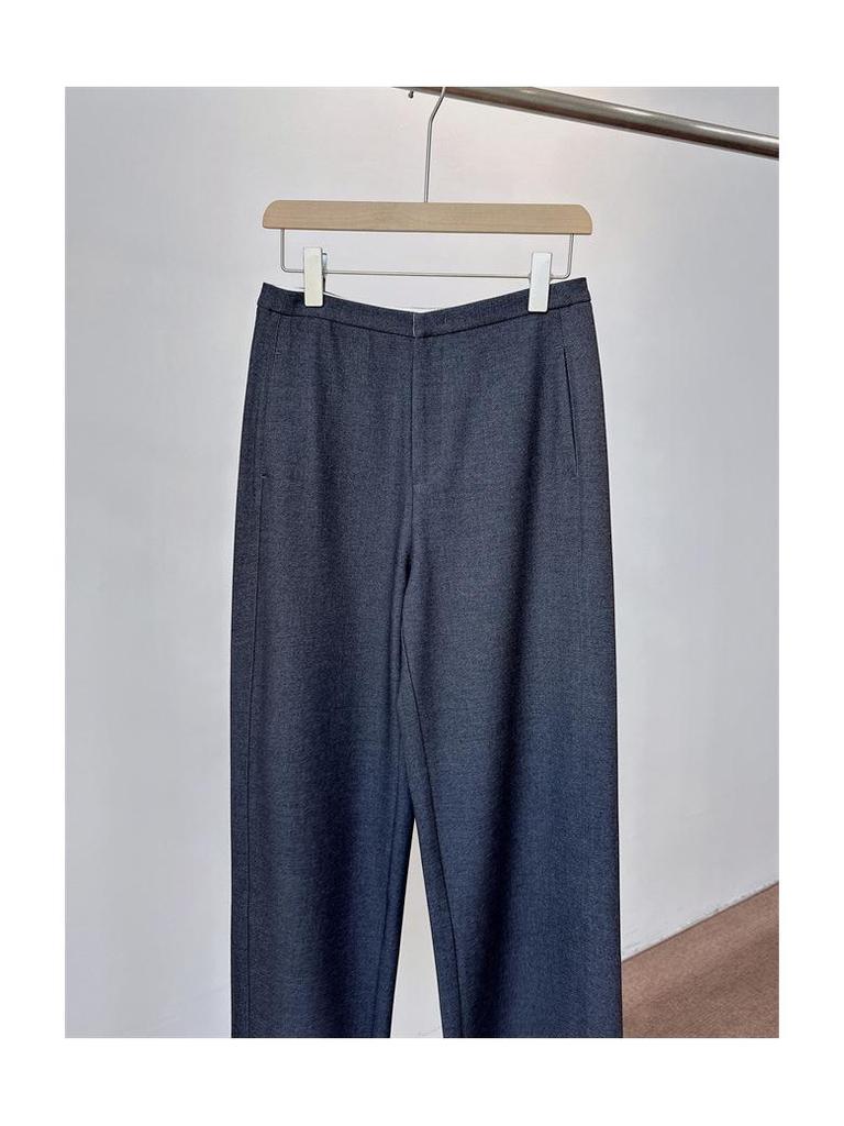 Ladies' Luxury Wool-Blend Wide-Leg Trousers: Elegant Old Money Style for Spring, Autumn, and Winter