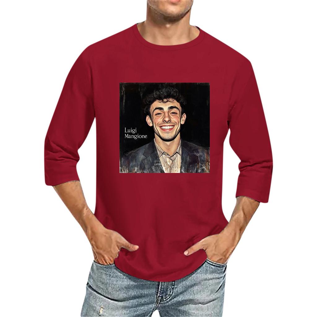 Мужская футболка с круглым вырезом и рукавом семь четвертей, мужская повседневная свободная футболка с рукавом семь четвертей