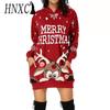 Women's Fashion Autumn Winter Christmas Print  Long Sleeve Hooded Casual Dresses