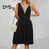 Women's Summer Dress V Neck Sleeveless Midi Dresses with Pockets Casual Boho Beach Vacation Sundresses