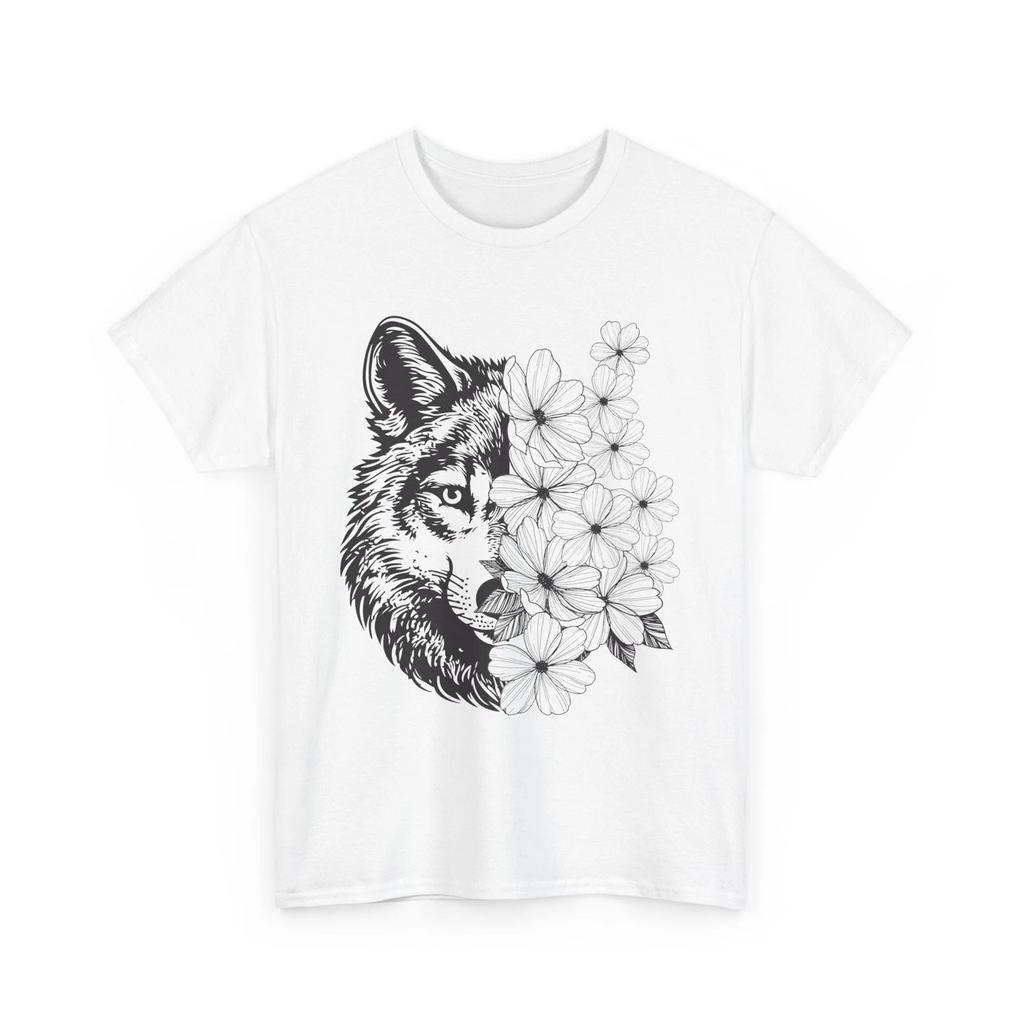 Wolf Face Flowers Wolf Lovers Gift Unisex Cotton Graphic Tee