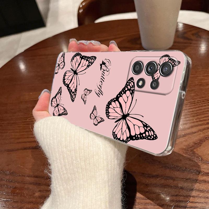 Pink Butterfly Clear Soft Phone Case For Samsung Galaxy A56 A57 A37 A55 A54 A36 A35 A26 A25 A16 A17 A07 A52 A34 A53 A21s Cover