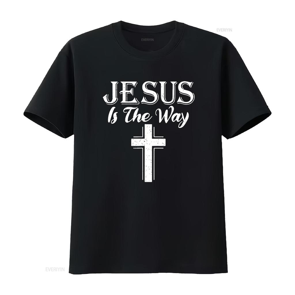 Jesus is the way God Religious T Shirt Black Large vintage Washed homme Soft Slightly Casual fashion graphic Unisex Comfortable