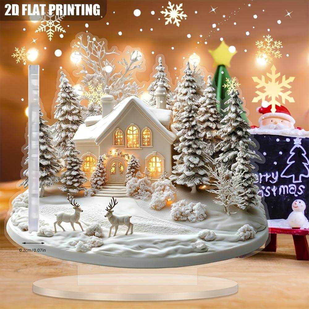 2D Elegant Acrylic Christmas Decoration Snowhouse Reindeer Scene Home Office Ornaments Festive Warm Party Gift Photo Props