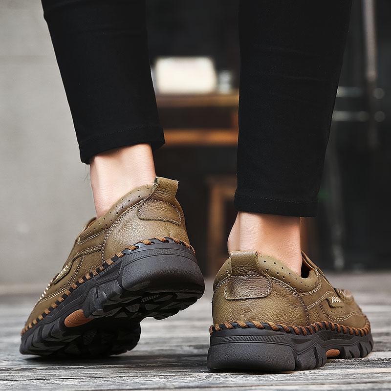 Мужские повседневные кожаные слипоны, износостойкие, противоскользящие, с круглым носком, лоферы, толстая подошва, модельная обувь, на все сезоны