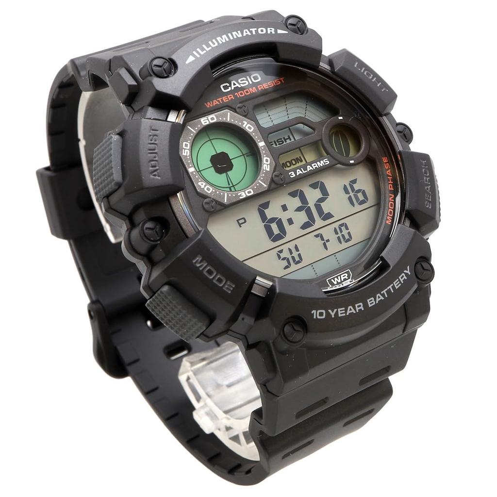 Casio Цифровые часы с функцией отображения данных о рыбалке и лунных данных, черные, модель Overseas [Casio] мужские и WS-1500H-1AV [Товары]