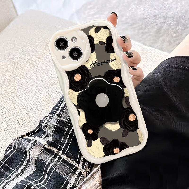 Подходит для чехла для мобильного телефона Apple 14promax Новый женский чехол для iPhone 13 с масляной живописью и подставкой для цветов 11/12 Силиконовый мягкий