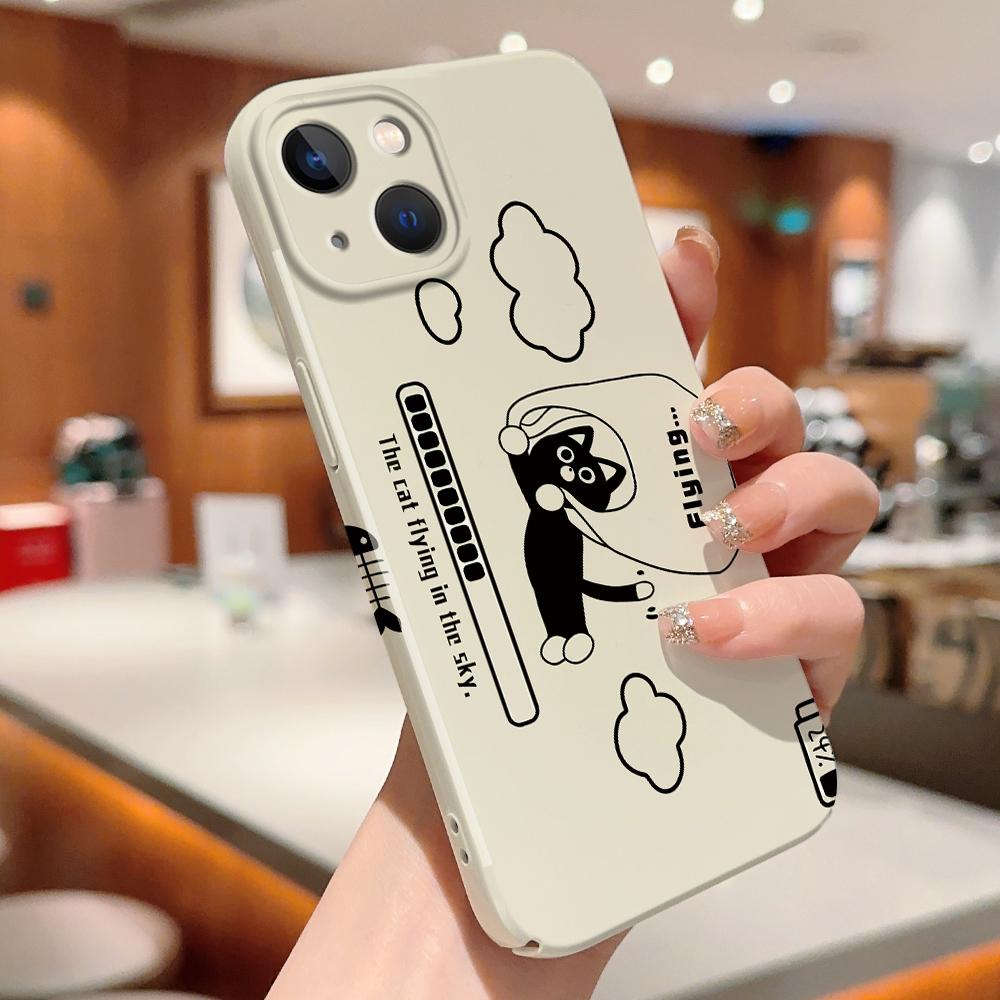 Чехол для телефона с милым черным котом для Samsung Galaxy S20 FE 5G A52 iPhone 15 11 Xiaomi Redmi VIVO OPPO Realme Huawei Infinix Противоударный ультратонкий жесткий чехол