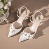 New Pointed Toe Stiletto Heels Silver Bridesmaid Wedding Shoes Backless Slingback Sandals Flower Embellished Party Dress Pumps