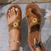 Модные коричневые вышитые женские сандалии в китайском стиле, шлепанцы с плоским носком, повседневная универсальная пляжная обувь, удобная обувь