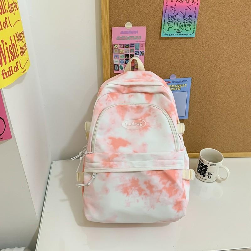Fashionable Letter Decoration Tie Dye Pattern Student Casual Backpack For Campus Daily Use