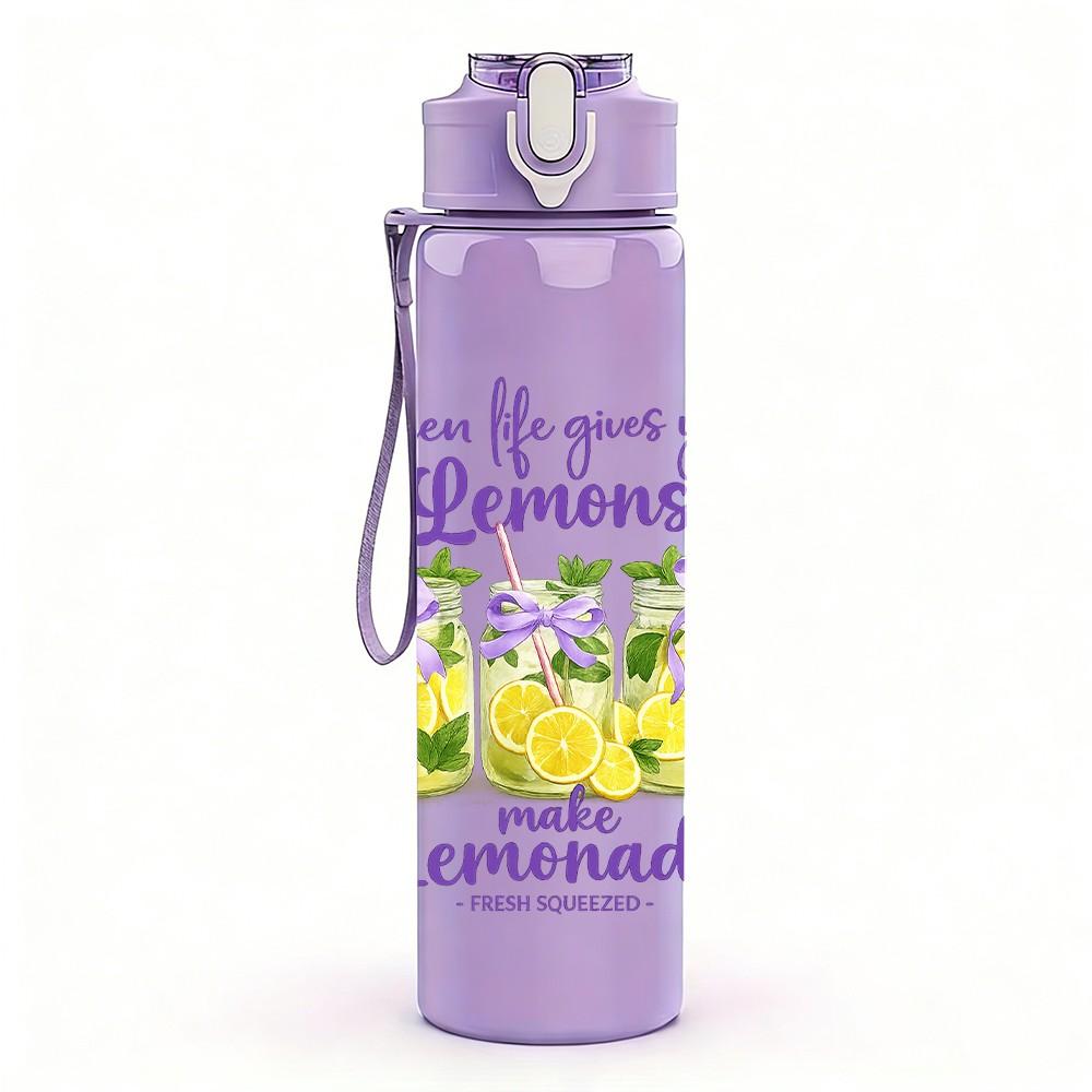 1PC Lemonade Summer Flower Quote Print 750ml Color Plastic Sports Water Bottle Leakproof Flip Straw Lid Suitable for Sports Office Home Use