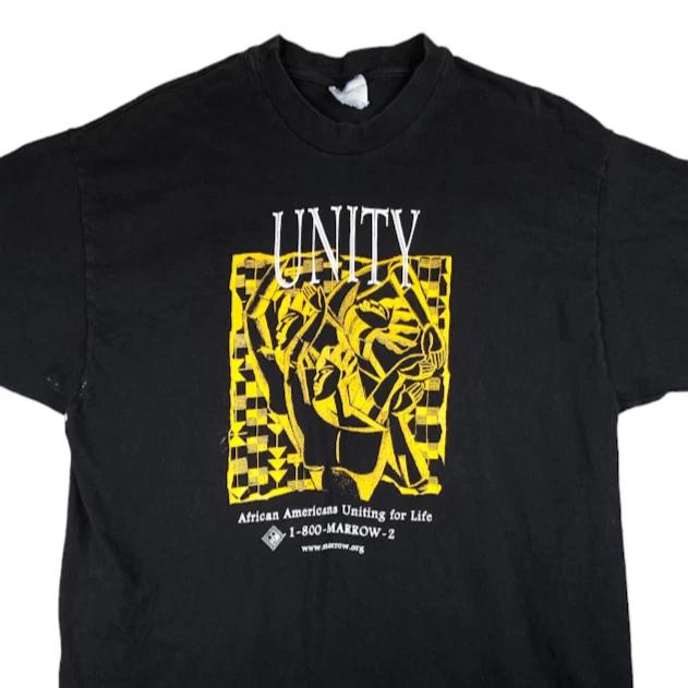 Vintage Unity African American 100% Cotton T-shirt Mens Tees Top Mens Size XL Black 90s Y2K Marrow Donor