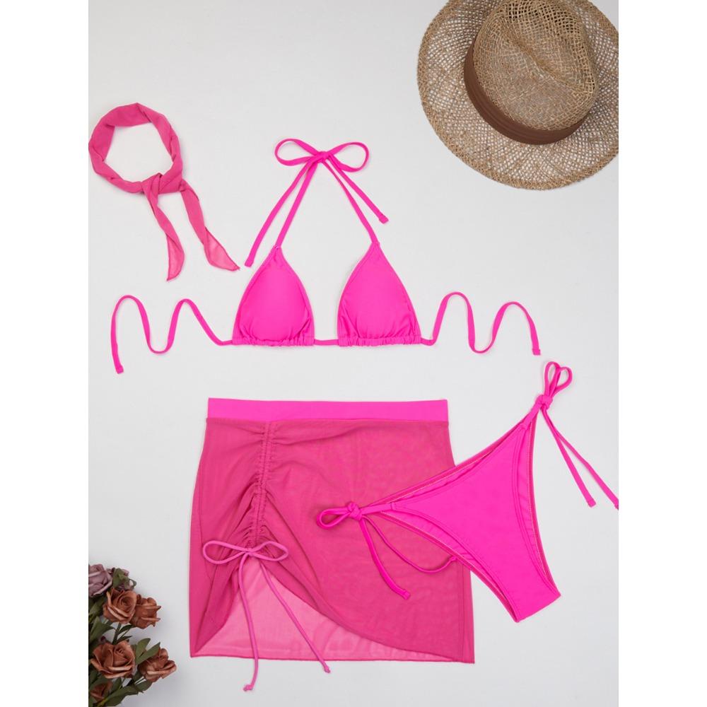 Европейский и американский сетчатый раздельный купальник со шнуровкой, сексуальный купальник-бикини из четырех частей