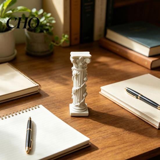 Non-discoloring Ornament White Corinthian Column Ornament, 3D Printed Flower Vine Statue, Desktop Roman for Home Desk Shelf Decor Matte Decoration