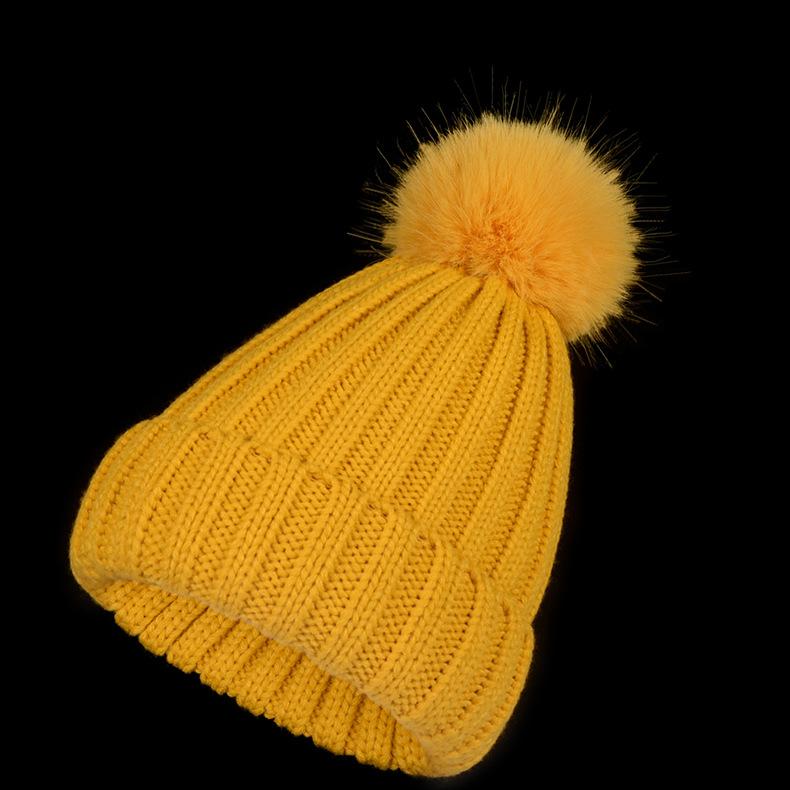 European and American autumn and winter new hats imitation fox fur ball wool hat fleece thickened warm versatile pullover hat parent-child hat