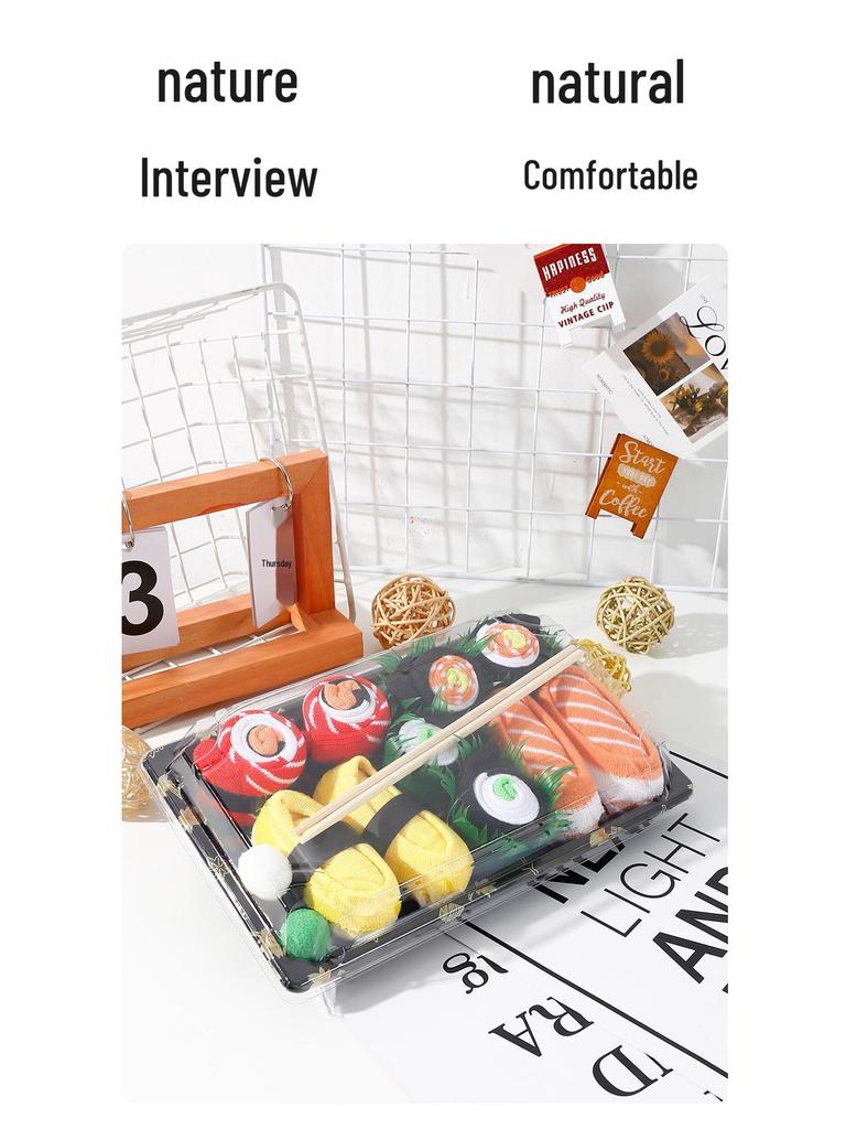 Женские креативные хлопковые носки до колена с рисунком лососевых суши - Весна/Лето, плотные, средней длины