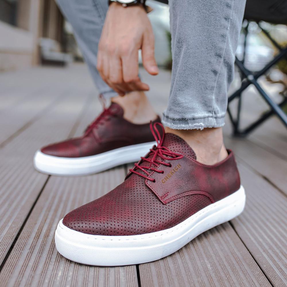 Chekich Мужская обувь Кеды Бордовый красный цвет Искусственная кожа на шнуровке Весенне-летние сезоны Удобная модная спортивная легкая дышащая CH061