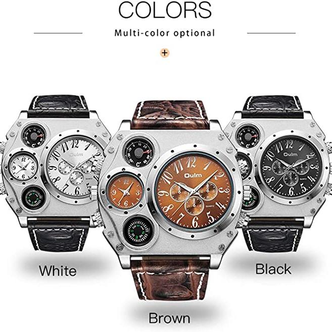Men's Luxury Sport Watch with Large Dial, Compass, and Quartz Movement