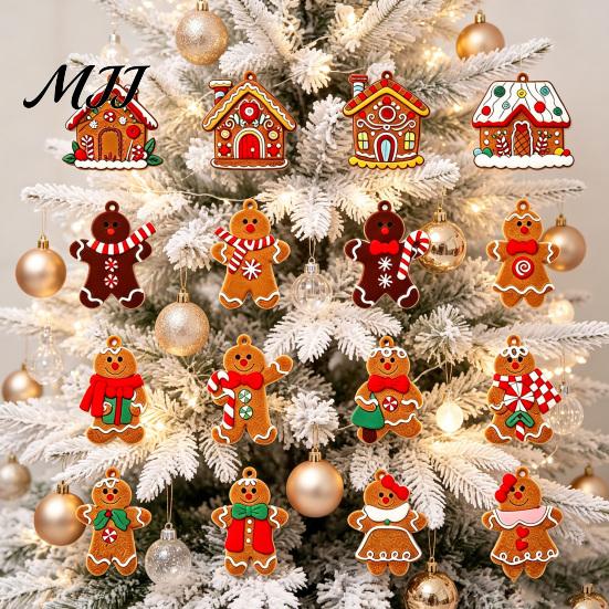 Декоративные Подвески на Елку в Стиле Печенья 12/16/24 ШТ Деревянные Рождественские Украшения, Пряничный Человек и Домик, Подвески с Ярким Визуальным Эффектом Печенья