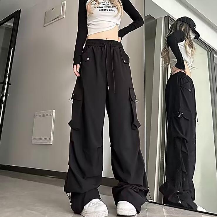 Y2K Брюки-Карго Женские Уличные Широкие Спортивные Штаны Harajuku Большие Карманы Бегуны Bf Мешковатые Спортивные Брюки с Высокой Талией