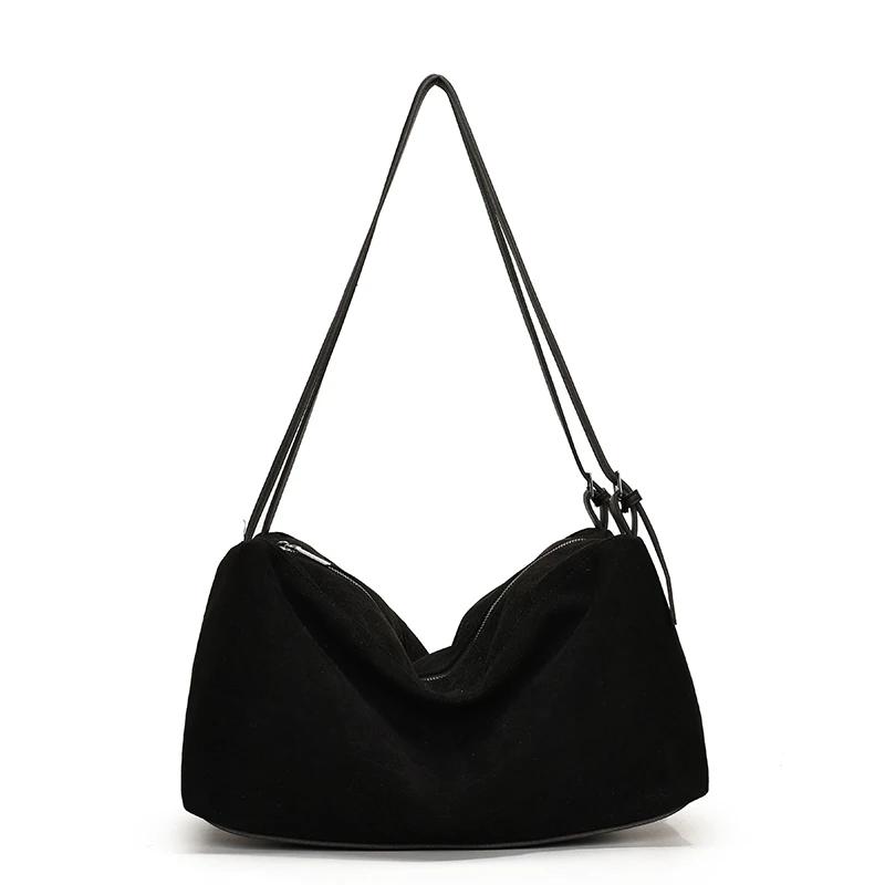 Большая вместительная однотонная бархатная сумка через плечо на молнии, простая модная сумка, мягкая, популярная, универсальная сумка высокого качества