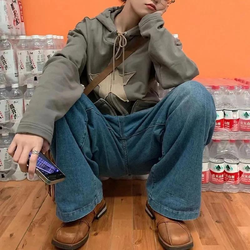 Готический Harajuku, винтажные толстовки со звездами, корейская мода, свободная толстовка на молнии с длинными рукавами в стиле хип-хоп, куртка Y2k, стильная одежда