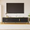 TV Cabinet, TV Lowboard with Drawers, Modern TV Table with Golden Handles and Feet, TV Table for Living Room and Dining Room