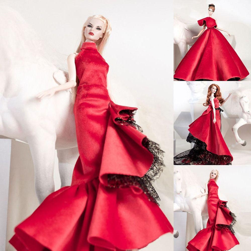 Luxury Lace Wedding Dresses Red Doll Accessories Set For 30cm Supermodel Doll/for 1/6 BJD Dolls