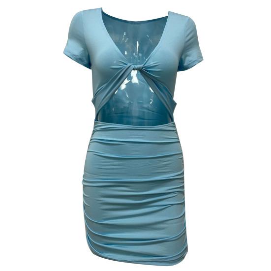 Женское платье-футляр с глубоким V-образным вырезом, плиссированными узкими короткими рукавами, сплошной цвет, узкая высокая талия, мягкое эластичное женское вечернее мини-платье для ночного клуба