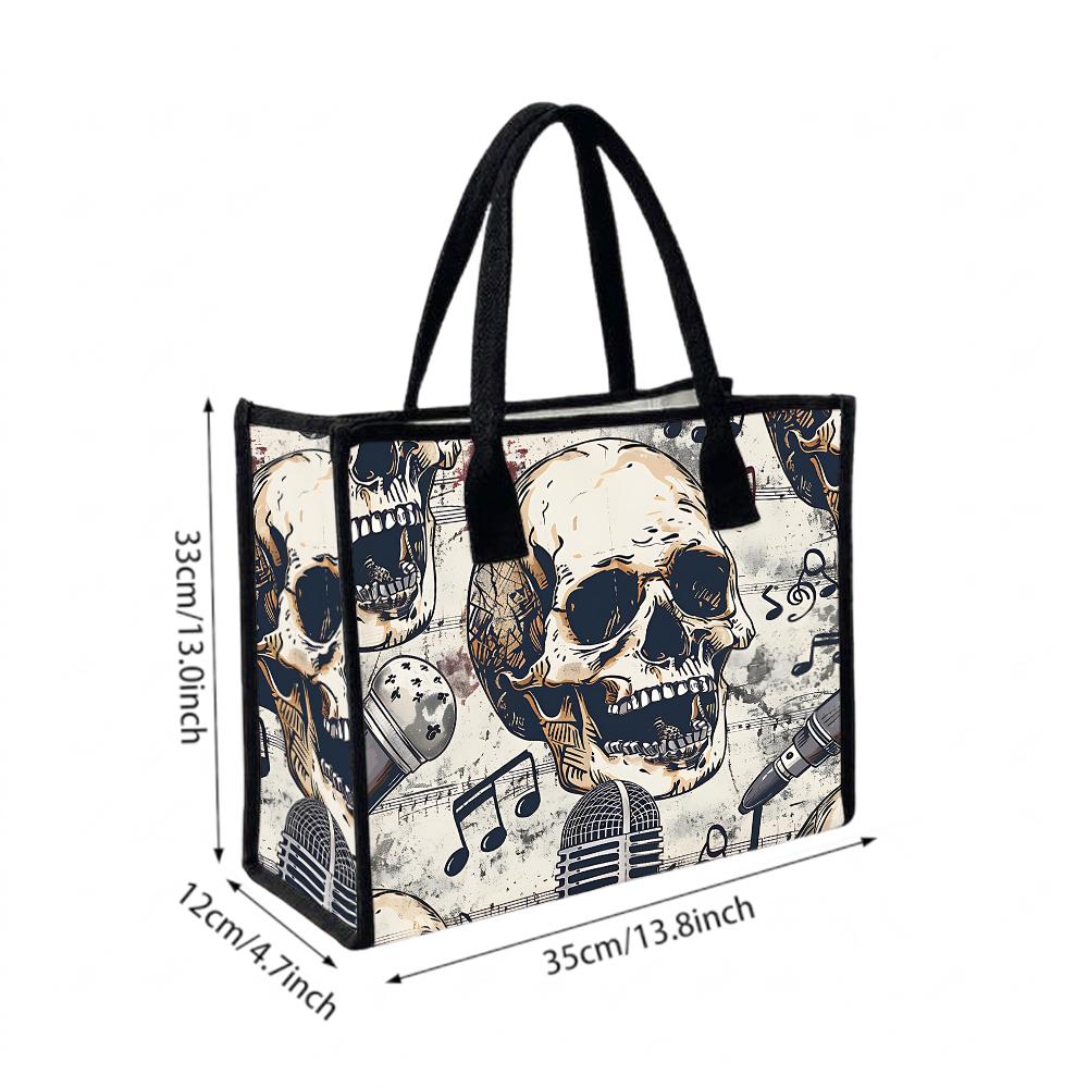 Vintage Skull Music Tote Bag for Casual Daily Use Lightweight Shoulder Bag with Trendy Pattern