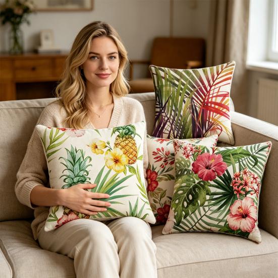 Plant Print Pillowcase, Breathable All-Season Pillow Cover, Nordic Tropical Plant Design Pillow Cover, Soft Decorative Cushion Case for Sofa Bed Chair