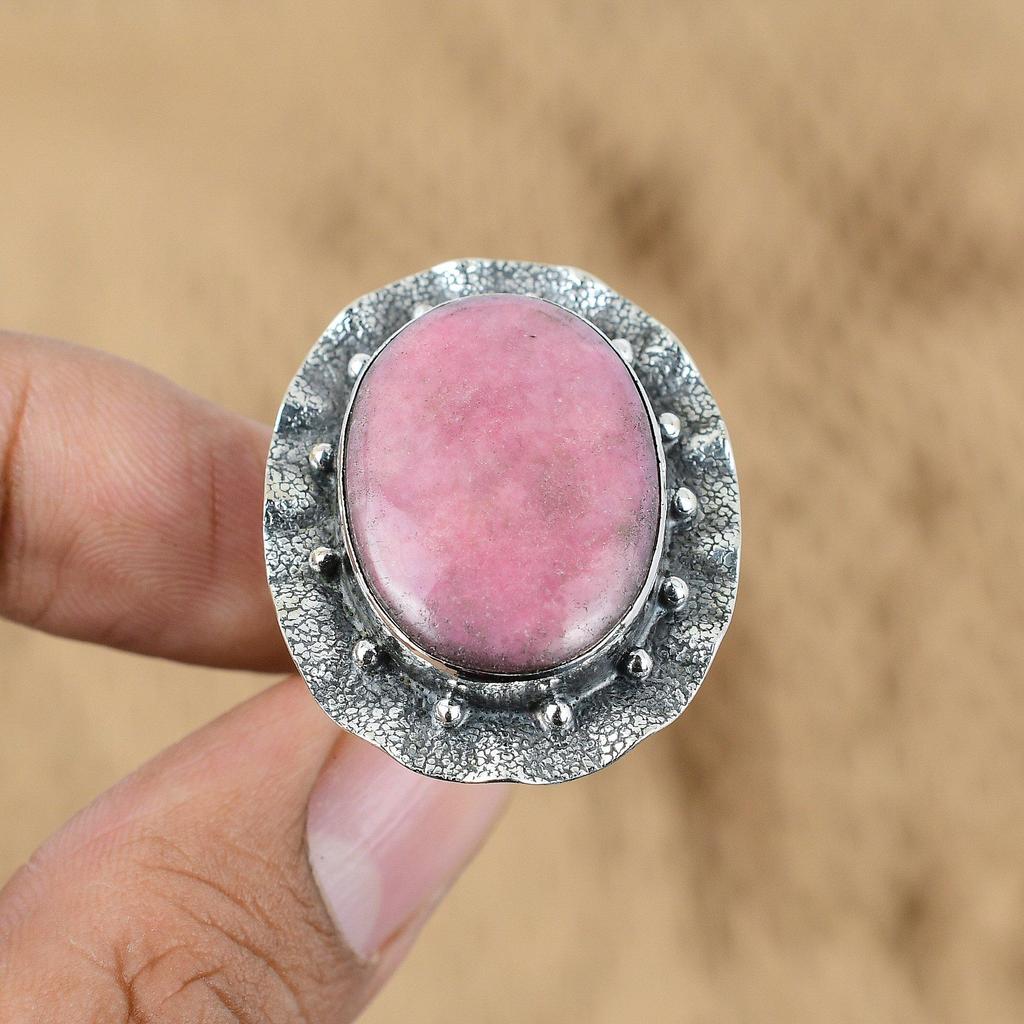 Распродажа ко Дню матери Родонит Драгоценный камень Элегантное кольцо обещания Стерлинговое серебро США 9.25