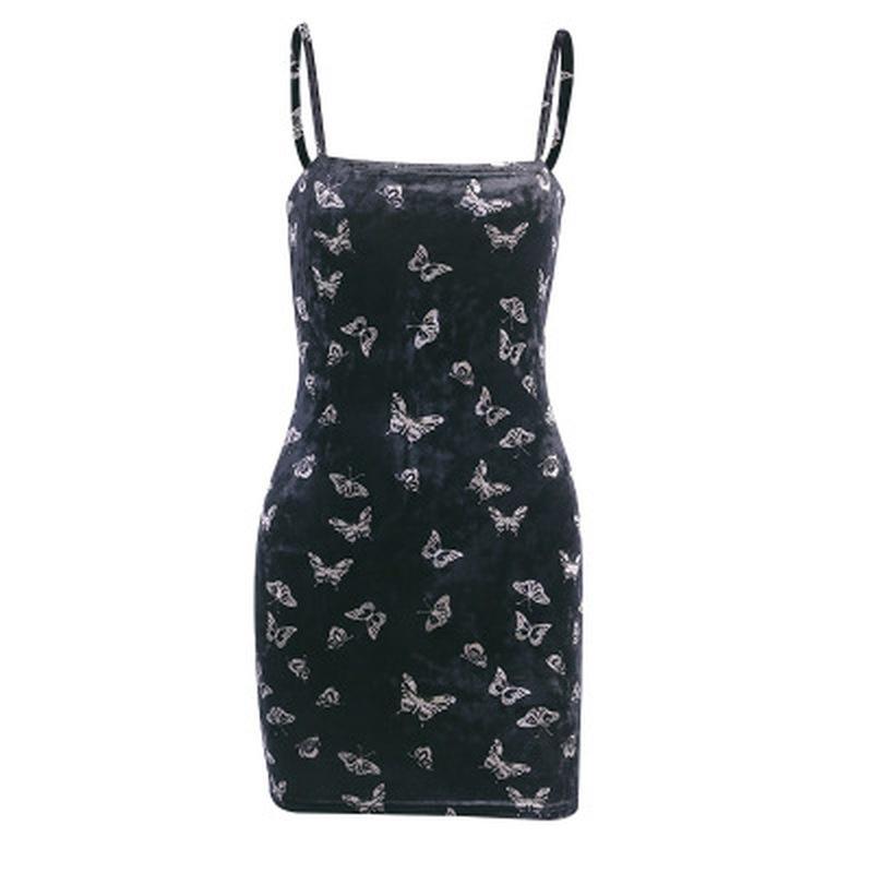 Sexy Butterfly Print Lace Up Strap Dress Women Sleeveless Mini Dress Fashion Party Streetwear