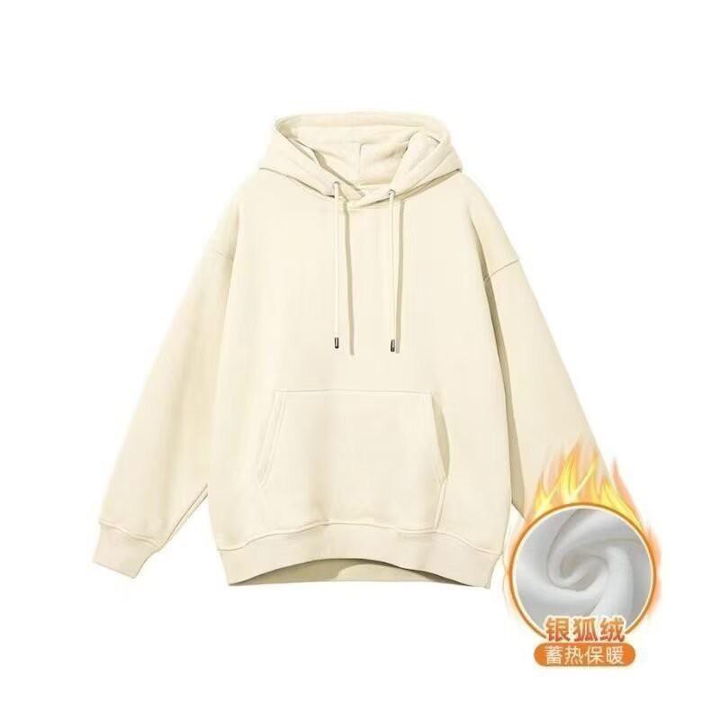 Oversized Unisex Heavyweight 420g Fleece-Lined Hooded Sweatshirt Pure Color Loose Fit Winter Casual Top