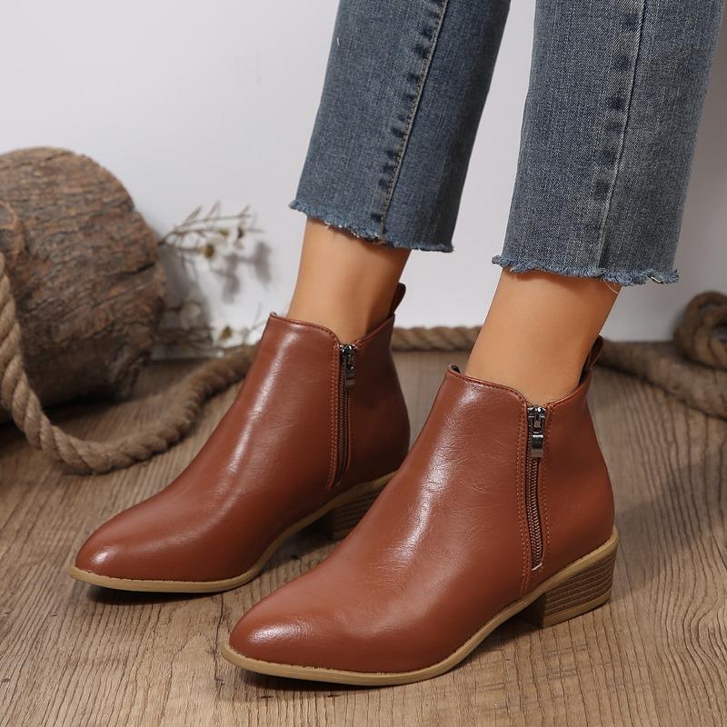 New Autumn and Winter Large Size Women's Boots Side Zipper Martin Boots Short Boots Thick Heel Size 43 Short Boots