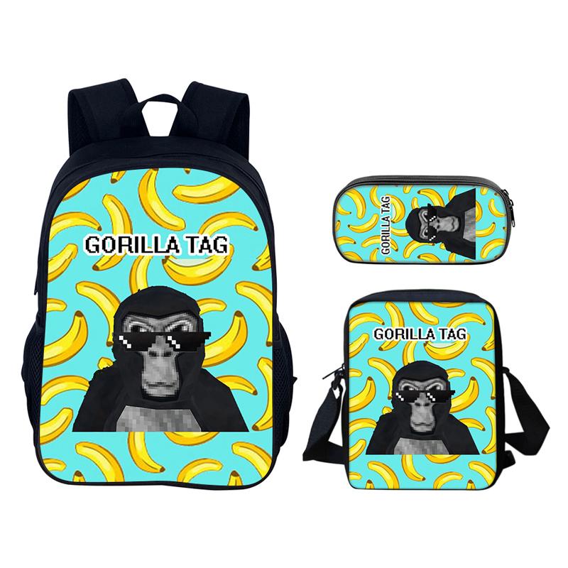 Gorilla Tag 3D-печать 3 шт./комплект Школьные сумки Рюкзак для ноутбука Ежедневный рюкзак Диагональная сумка на плечо Пенал Для мальчиков и девочек Лучший подарок