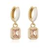 HECHENG, Rainbow Colorful Enamel Hoop Earrings Charm Luxury Rectangle Zirconia Ear Buckles For Women Zircon
