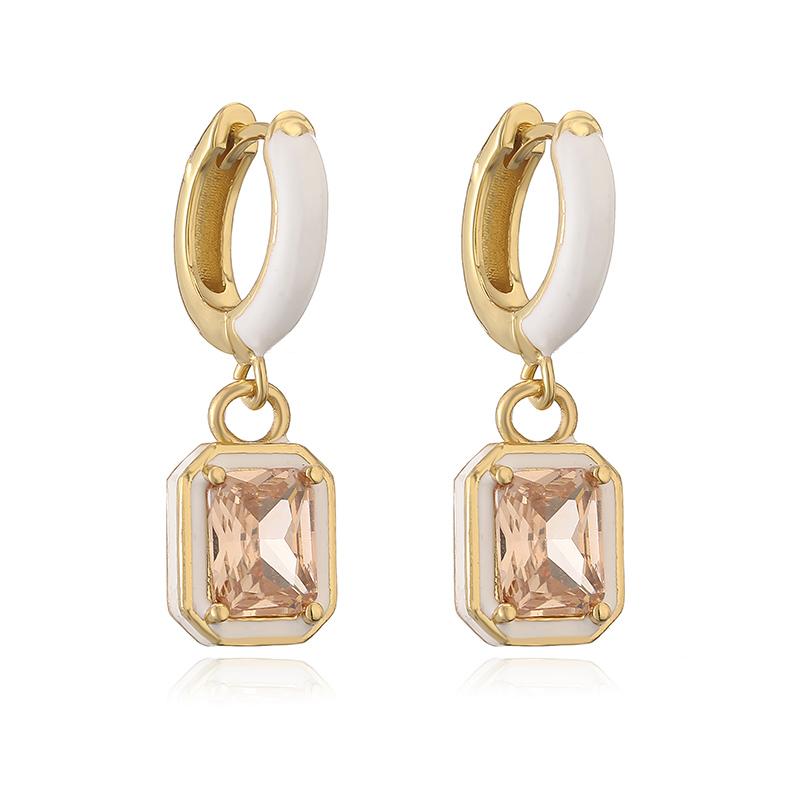 HECHENG, Rainbow Colorful Enamel Hoop Earrings Charm Luxury Rectangle Zirconia Ear Buckles For Women Zircon