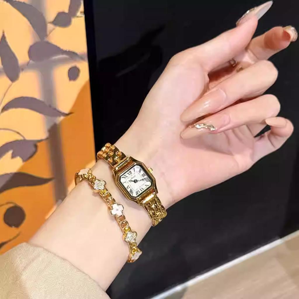 Retro Square Dial Ultra Thin Luxury Fashion Steel Strap Women's Quartz Watch