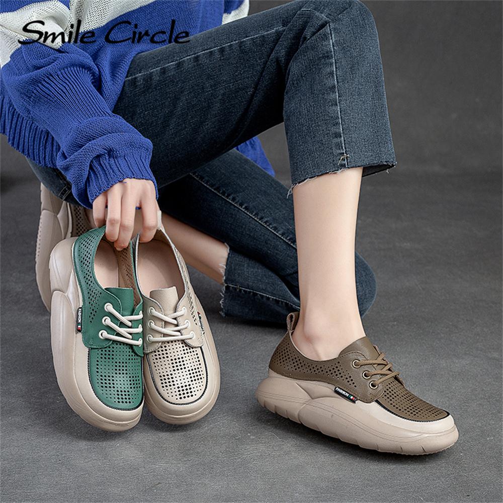 Массивные женские кроссовки из натуральной кожи, полые туфли на плоской подошве со шнуровкой, низкие повседневные туфли в стиле ретро