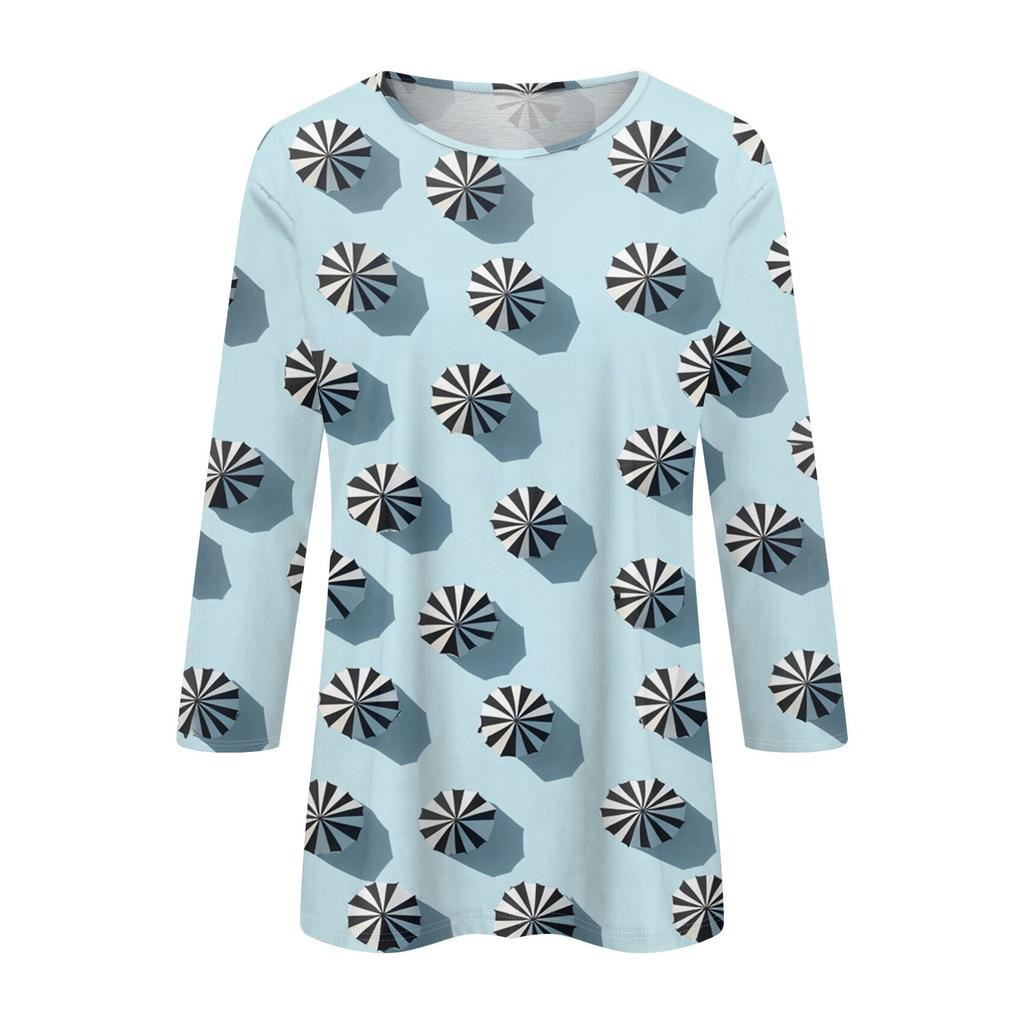 Women's Fashion Casual Round Neck 3/4 Sleeve Printed T-Shirt Ladies Top