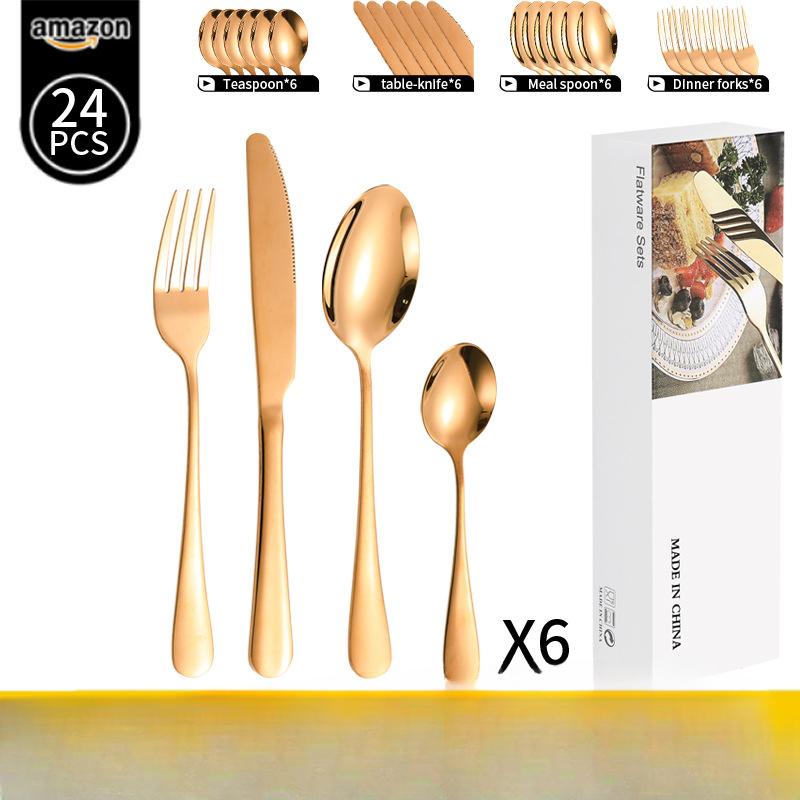 Столовые приборы из нержавеющей стали, 24 предмета, вилка и ложка, нож и вилка для стейка в стиле вестерн