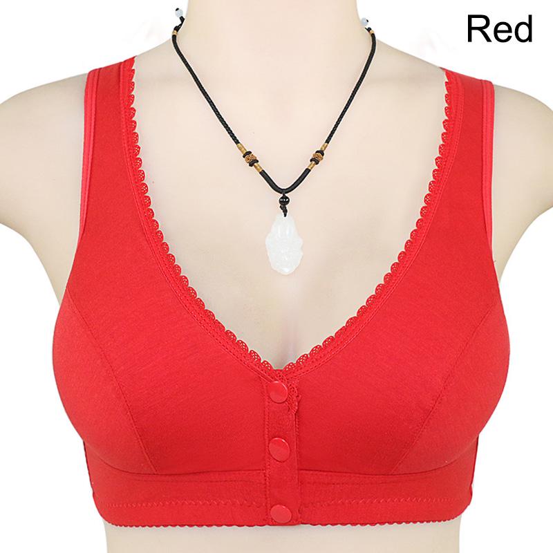 Pure Cotton Front Buckle Bra Without Steel Ring Beautiful Back Middle-aged and Elderly Bra Sweat-absorbing Breathable Vest