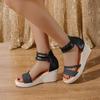 2025 летние новые женские туфли на платформе с танкеткой, искусственная пеньковая веревка, римские сандалии, сумка сзади, высокий каблук, модная повседневная обувь
