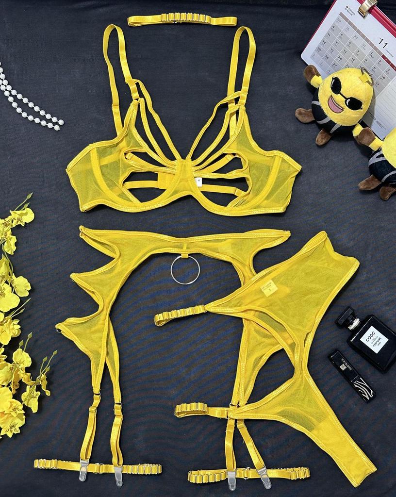 Популярное европейское и американское эротическое белье: Сексуальный сетчатый бюстгальтер, облегающий, на косточках, комплект из 4 предметов