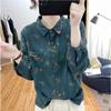 Korean Cotton Linen Floral Long Sleeved Shirt Women's Autumn Blouses Digital Printed Fashion Top Retro Base Shirt